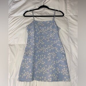 ZARA Floral Print Mini Dress Blue and White Small